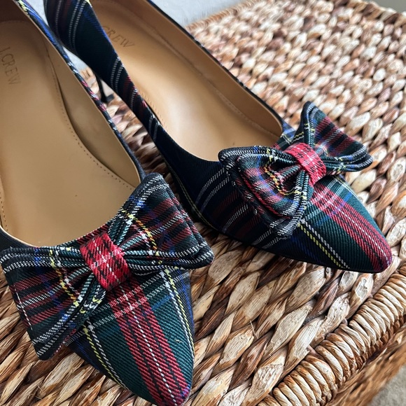 J.Crew Tartan Plaid Esme Kitten Heels Bow Red Green pointy toe 10 - Picture 4 of 6